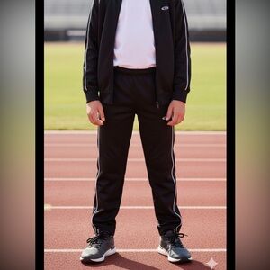 Champion Vintage Boys Black Sweatpants with White Stripes and Pockets